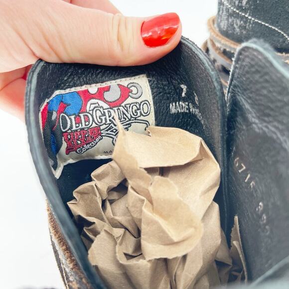 Old Gringo Yippee Ki Yay Brown Black Evant Snakeskin Western Cowgirl Bootie sz 7 - Picture 9 of 10